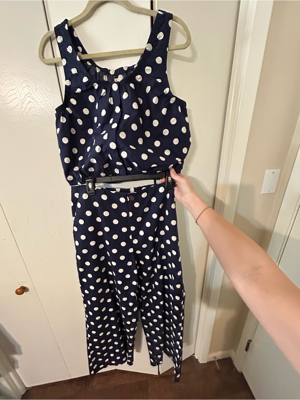a new day Navy and White Polka Dot Sleeveless Set with top and wide leg pants